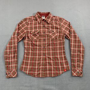 The North Face Button Shirt Womens XS Roll Tab Flip Cuff Floral Embroidery Plaid